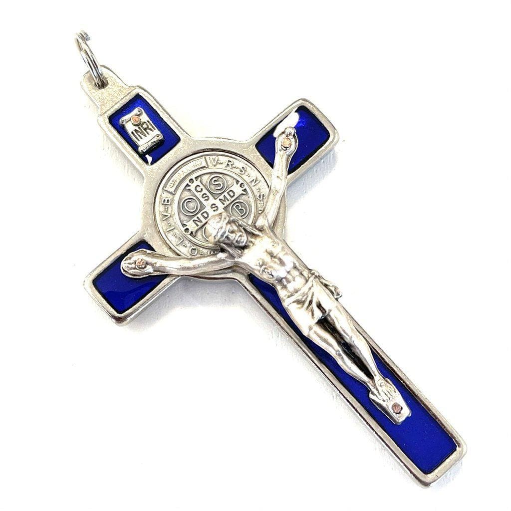 St. Benedict 3" Blue Crucifix - Exorcism - High Quality Cross Blessed By Pope | Catholically