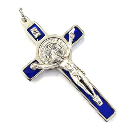 St. Benedict 3" Blue Crucifix - Exorcism - High Quality Cross Blessed By Pope | Catholically