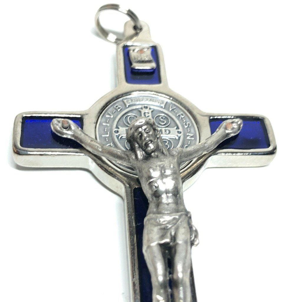 St. Benedict 3" Blue Crucifix - Exorcism - High Quality Cross Blessed By Pope | Catholically