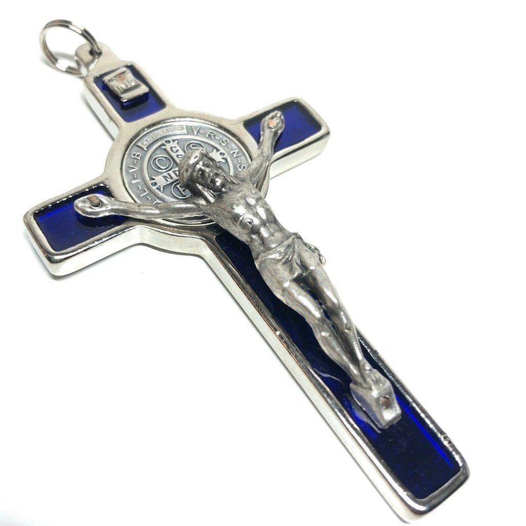 St. Benedict 3" Blue Crucifix - Exorcism - High Quality Cross Blessed By Pope | Catholically