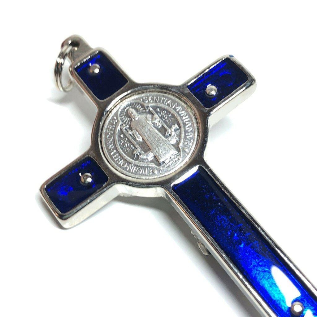 St. Benedict 3" Blue Crucifix - Exorcism - High Quality Cross Blessed By Pope | Catholically