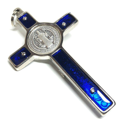 St. Benedict 3" Blue Crucifix - Exorcism - High Quality Cross Blessed By Pope | Catholically
