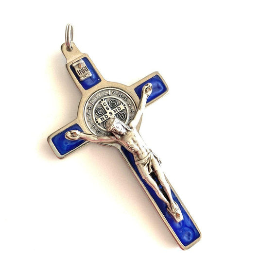 St. Benedict 3" Blue Crucifix - Exorcism - High Quality Cross Blessed By Pope | Catholically