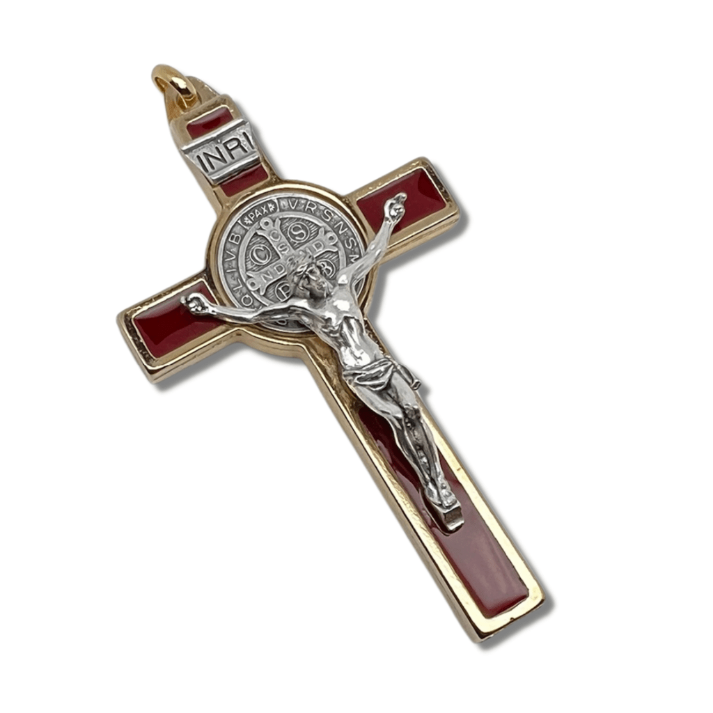 St. Benedict 3" Dark Red Crucifix - Exorcism - Cross Blessed By Pope | Catholically