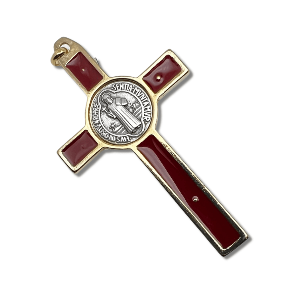 St. Benedict 3" Dark Red Crucifix - Exorcism - Cross Blessed By Pope | Catholically