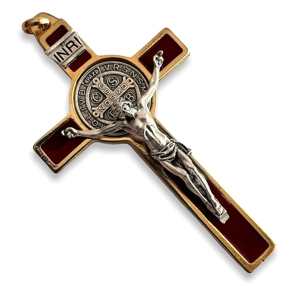 St. Benedict 3" Dark Red Crucifix - Exorcism - Cross Blessed By Pope | Catholically