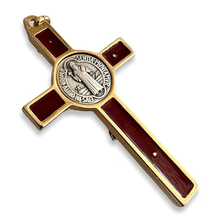 St. Benedict 3" Dark Red Crucifix - Exorcism - Cross Blessed By Pope | Catholically