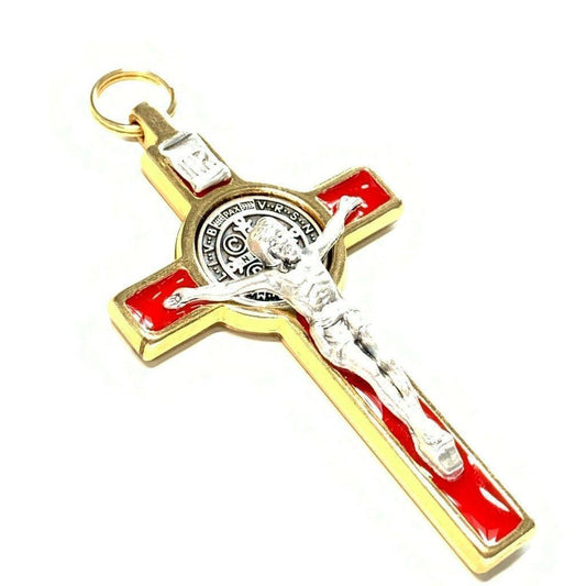 St. Benedict 3" Red Crucifix - Exorcism - Cross Blessed By Pope - San Benito | Catholically