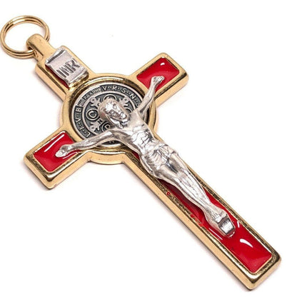 St. Benedict 3" Red Crucifix - Exorcism - Cross Blessed By Pope - San Benito | Catholically