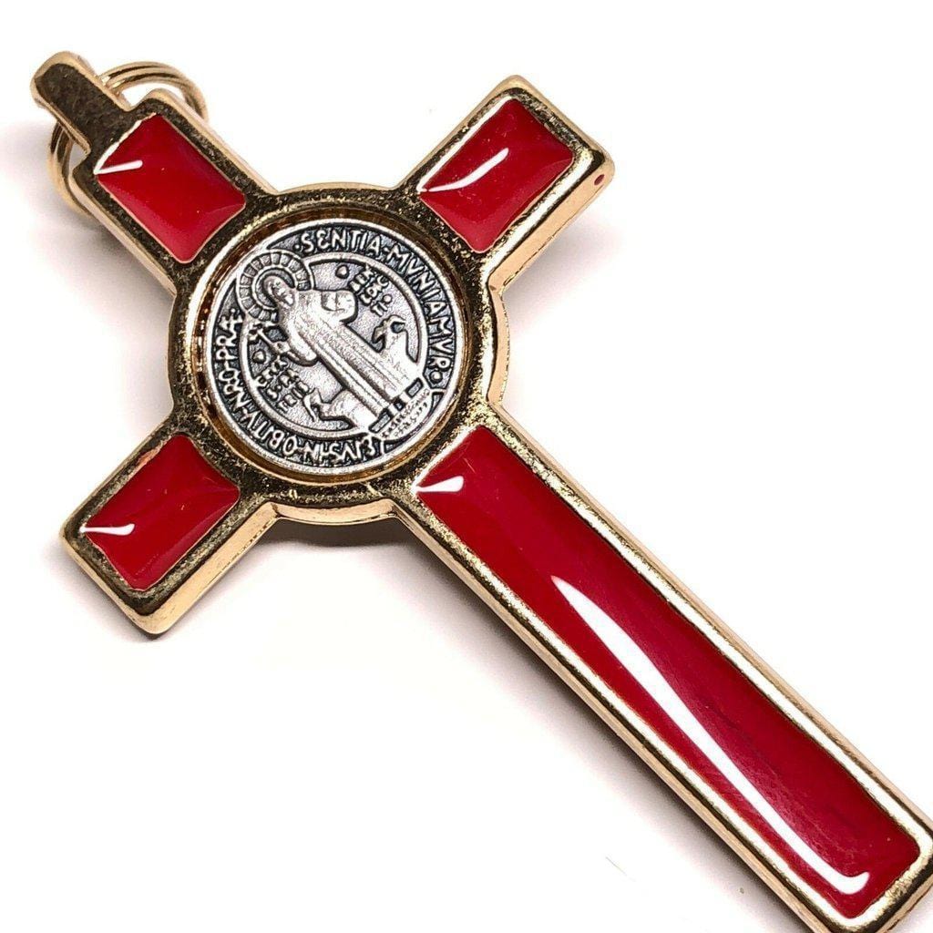 St. Benedict 3" Red Crucifix - Exorcism - Cross Blessed By Pope - San Benito | Catholically