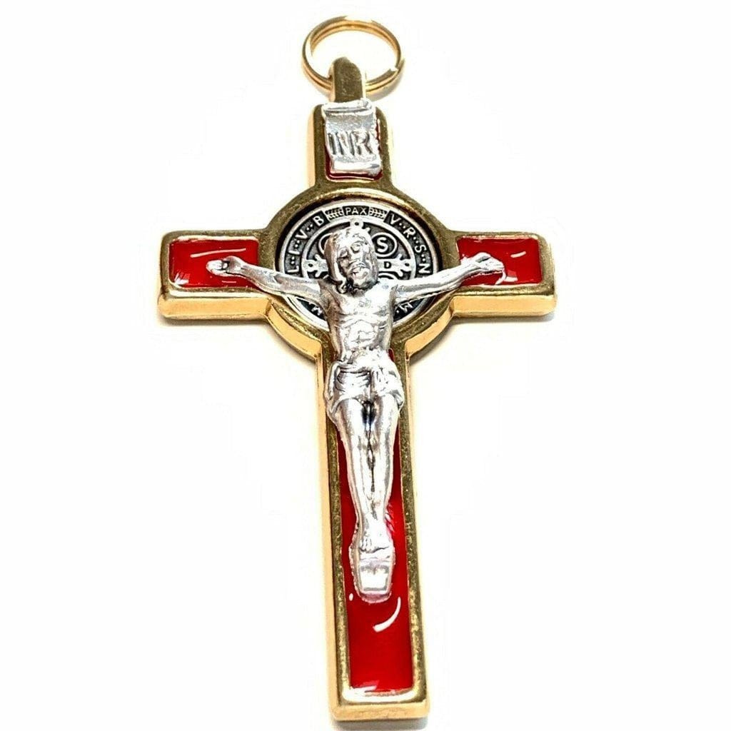 St. Benedict 3" Red Crucifix - Exorcism - Cross Blessed By Pope - San Benito | Catholically