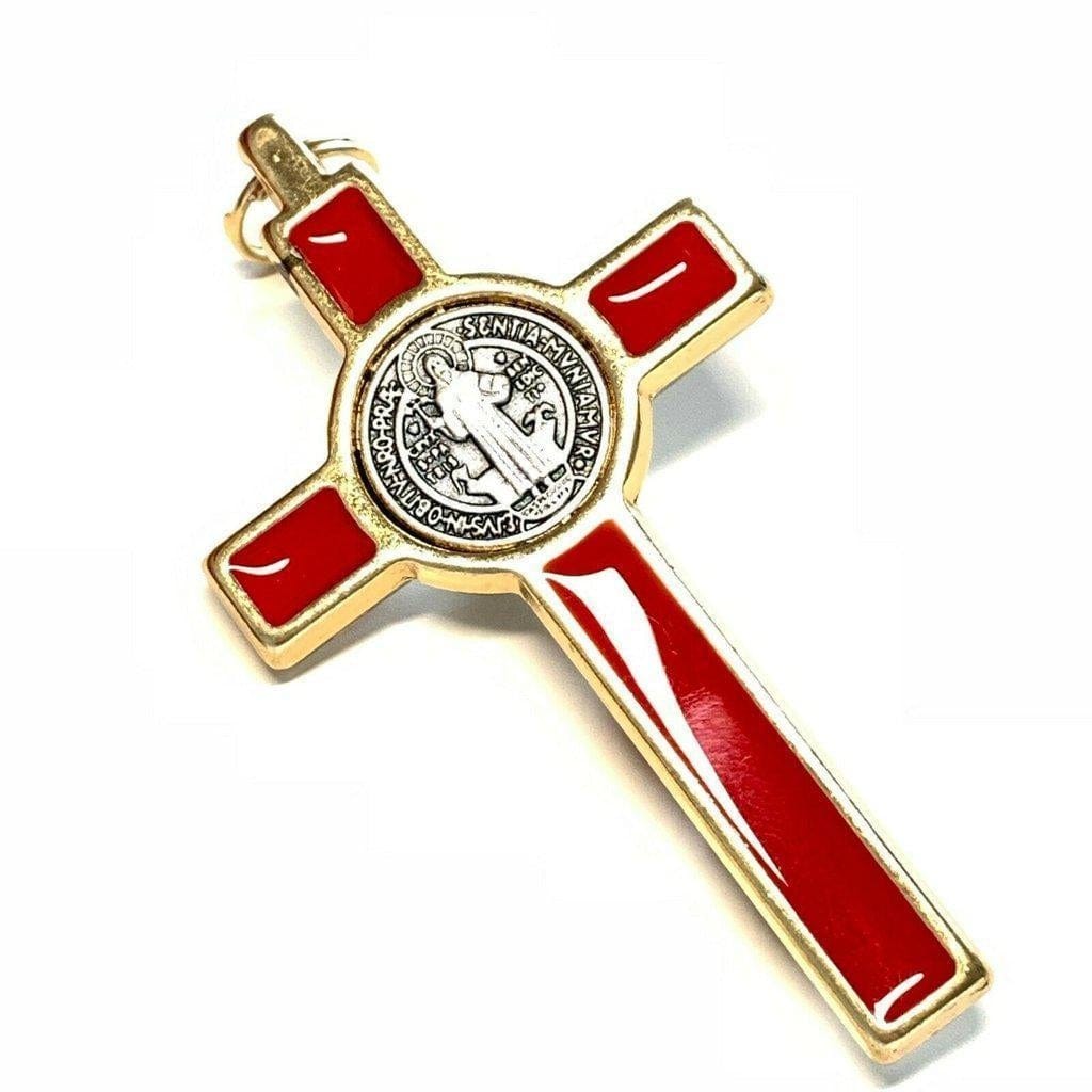 St. Benedict 3" Red Crucifix - Exorcism - Cross Blessed By Pope - San Benito | Catholically