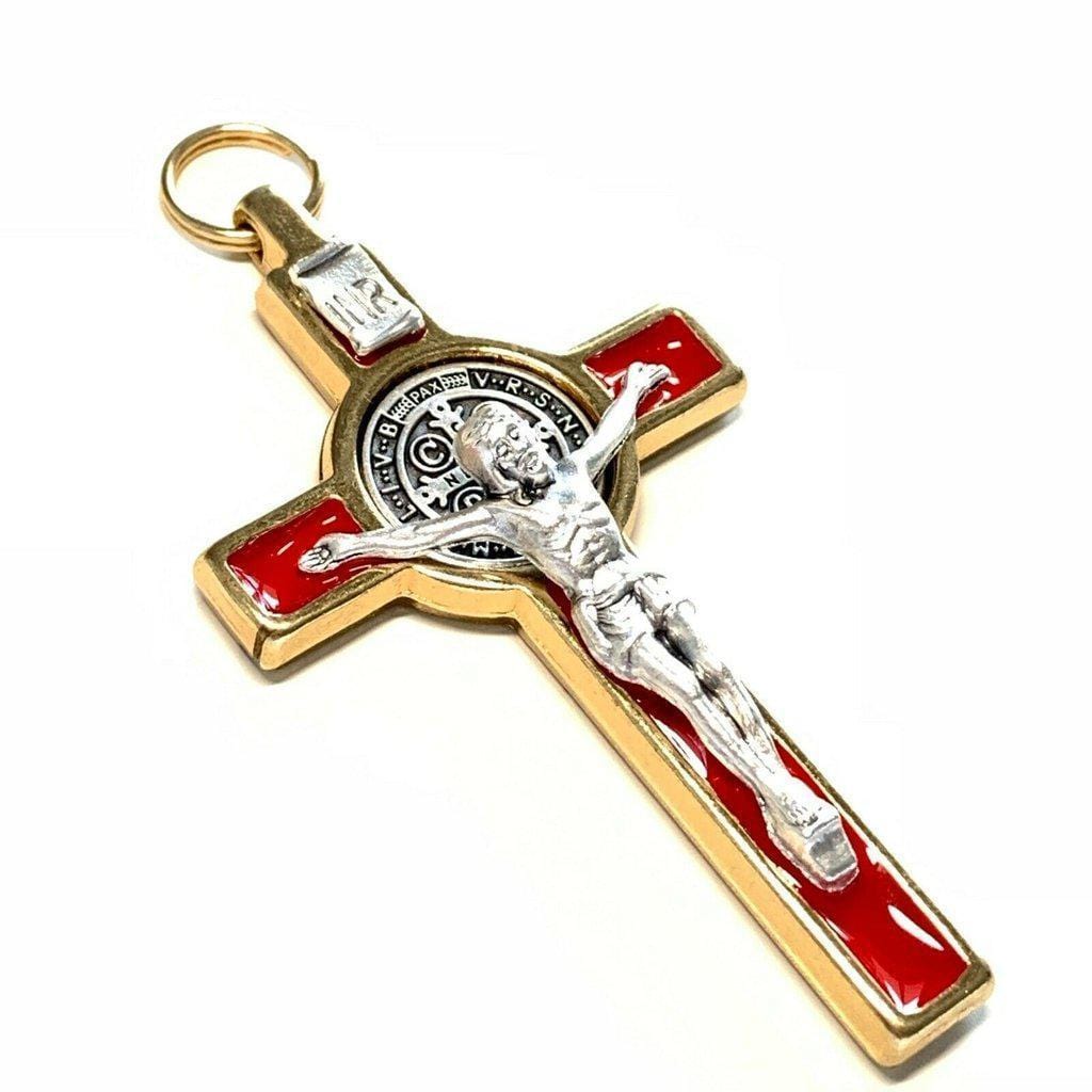 St. Benedict 3" Red Crucifix - Exorcism - Cross Blessed By Pope - San Benito | Catholically