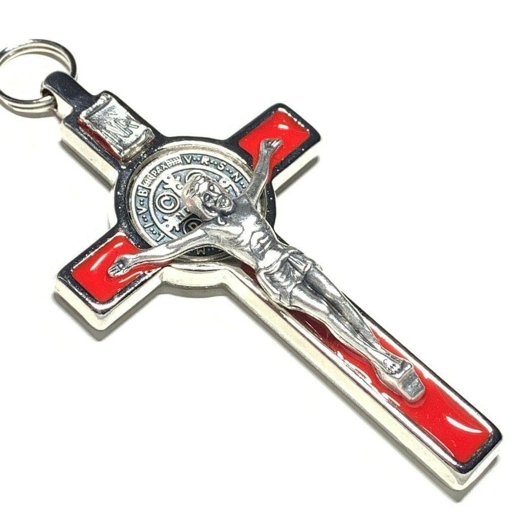 St. Benedict 3" Red Crucifix - Exorcism - Cross Blessed By Pope - San Benito | Catholically