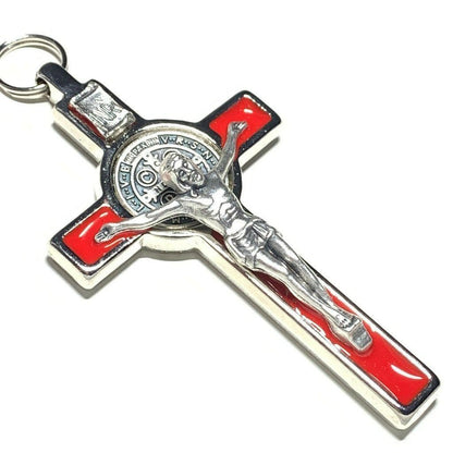 St. Benedict 3" Red Crucifix - Exorcism - Cross Blessed By Pope - San Benito | Catholically