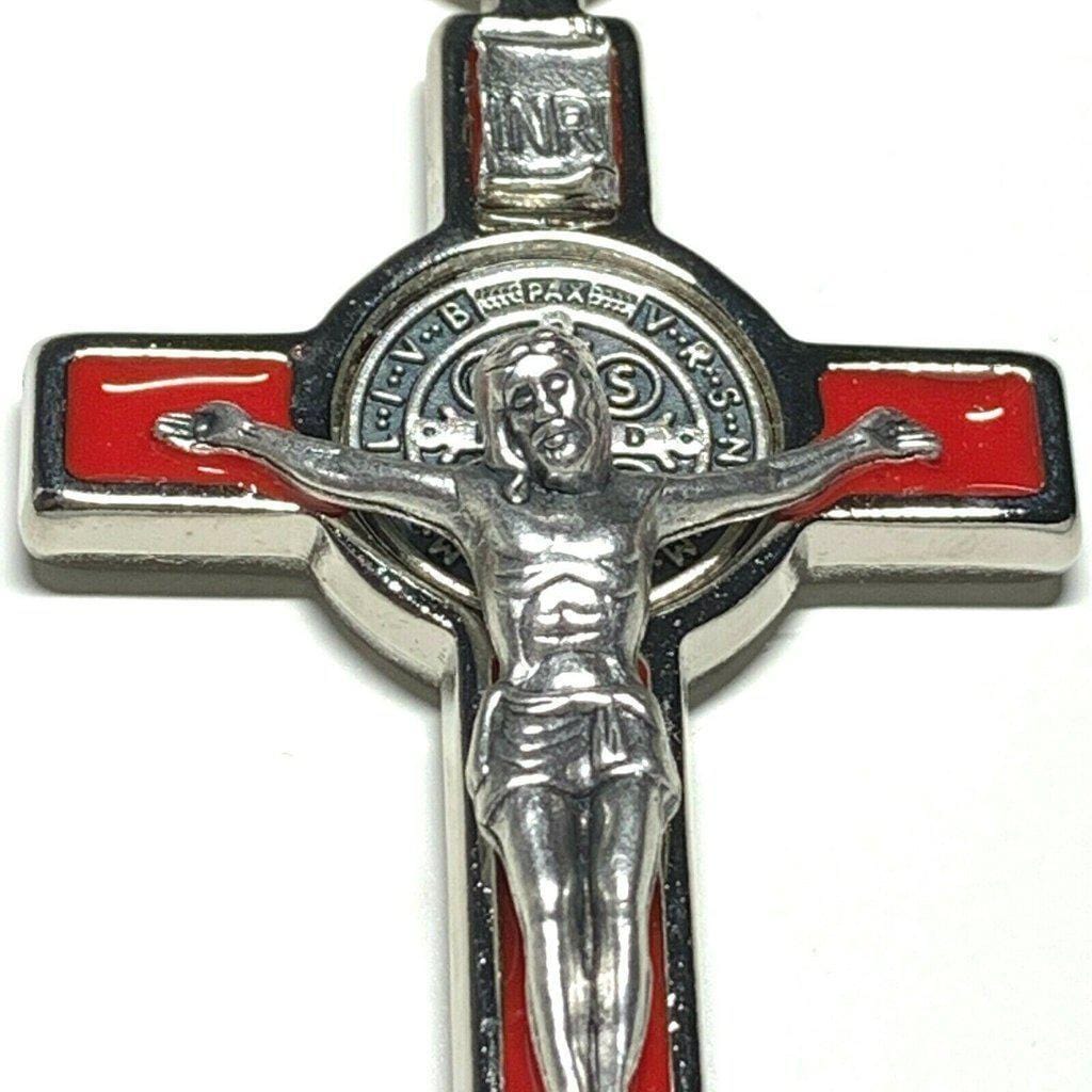 St. Benedict 3" Red Crucifix - Exorcism - Cross Blessed By Pope - San Benito | Catholically