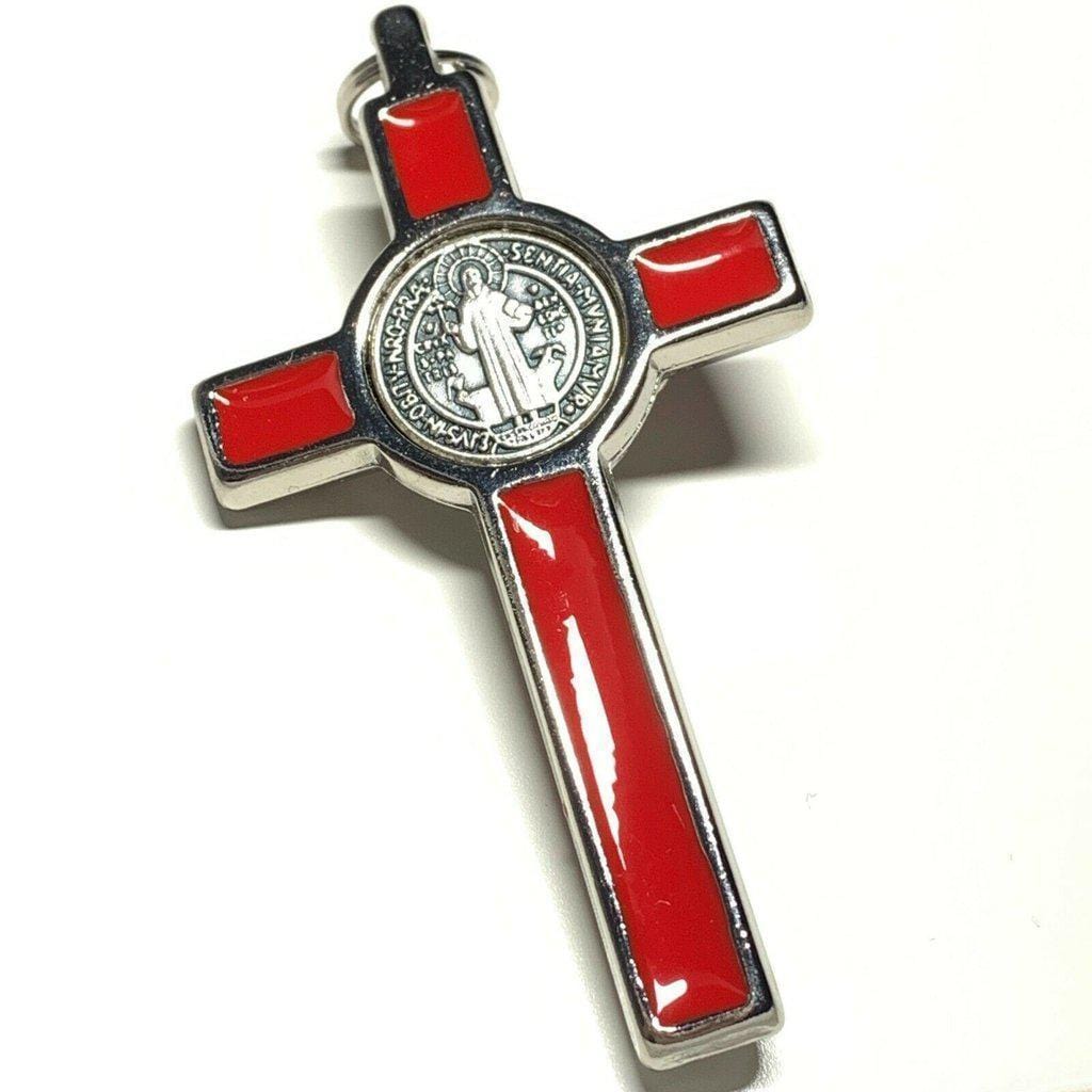 St. Benedict 3" Red Crucifix - Exorcism - Cross Blessed By Pope - San Benito | Catholically