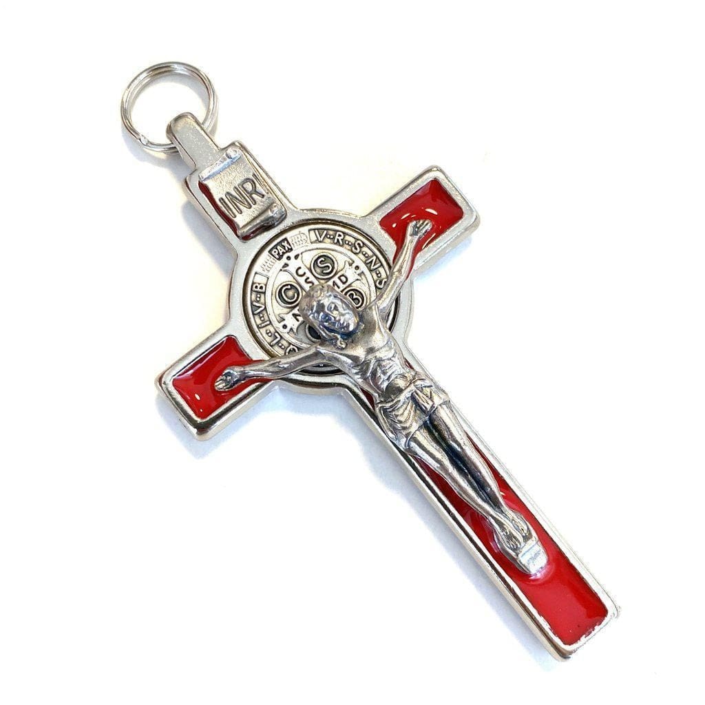 St. Benedict 3" Red Crucifix - Exorcism - Cross Blessed By Pope - San Benito | Catholically