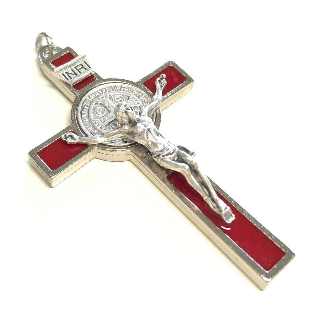 St. Benedict 3" Red Crucifix - Exorcism - Cross Blessed By Pope - San Benito | Catholically