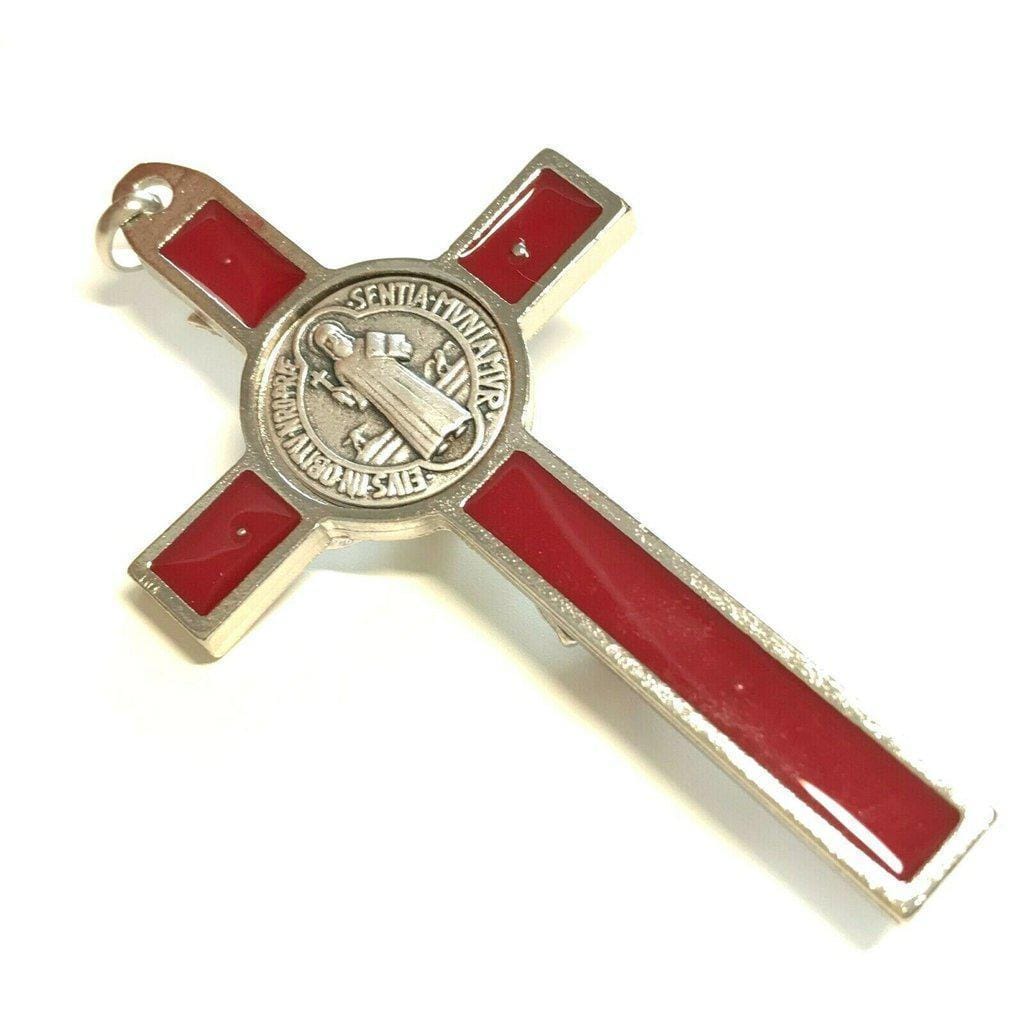 St. Benedict 3" Red Crucifix - Exorcism - Cross Blessed By Pope - San Benito | Catholically
