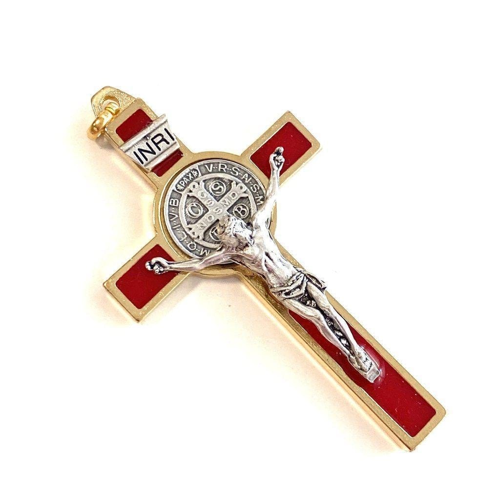St. Benedict 3" Red Crucifix - Exorcism - Cross Blessed By Pope - San Benito | Catholically