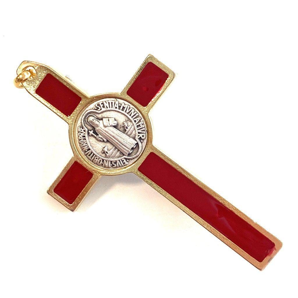 St. Benedict 3" Red Crucifix - Exorcism - Cross Blessed By Pope - San Benito | Catholically