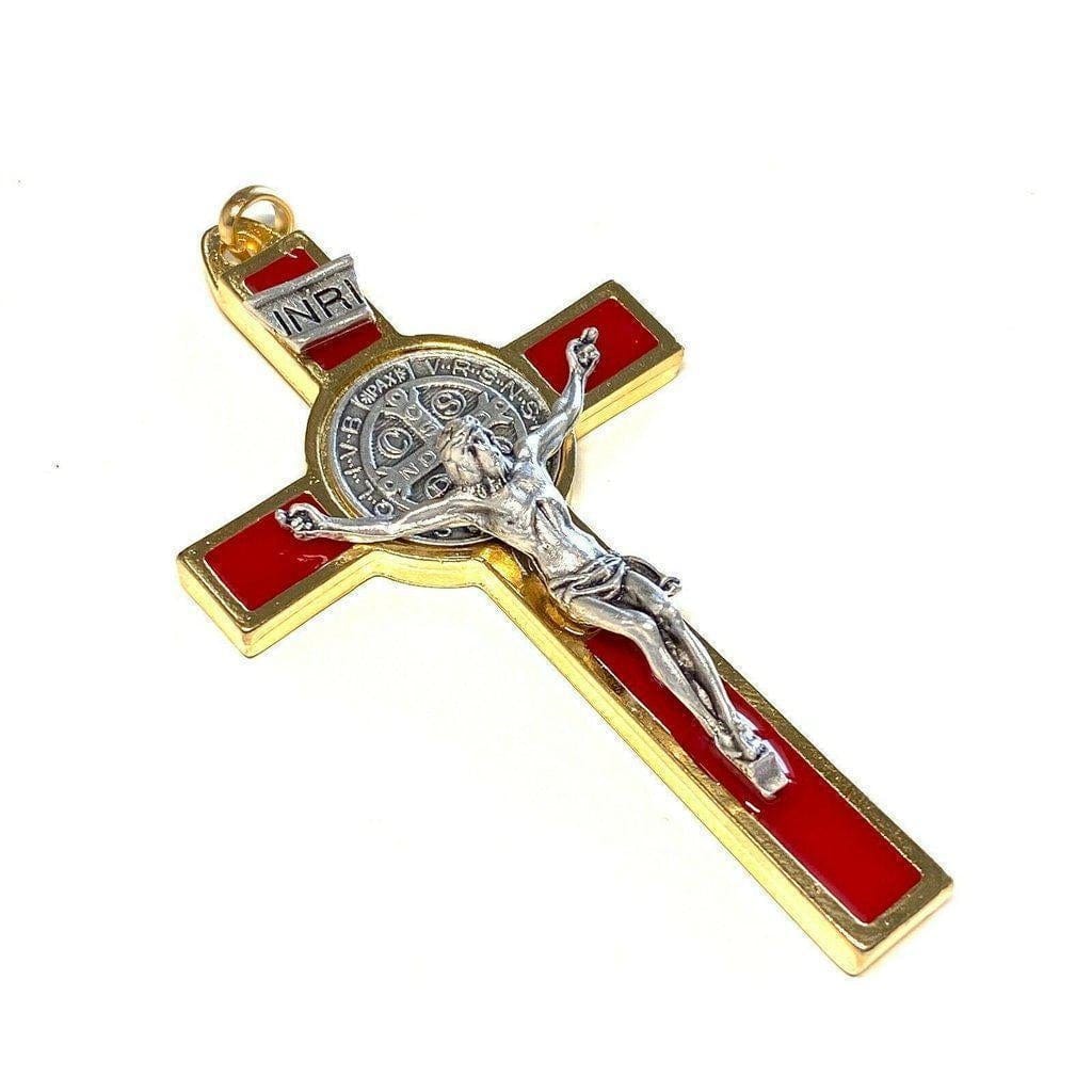 St. Benedict 3" Red Crucifix - Exorcism - Cross Blessed By Pope - San Benito | Catholically