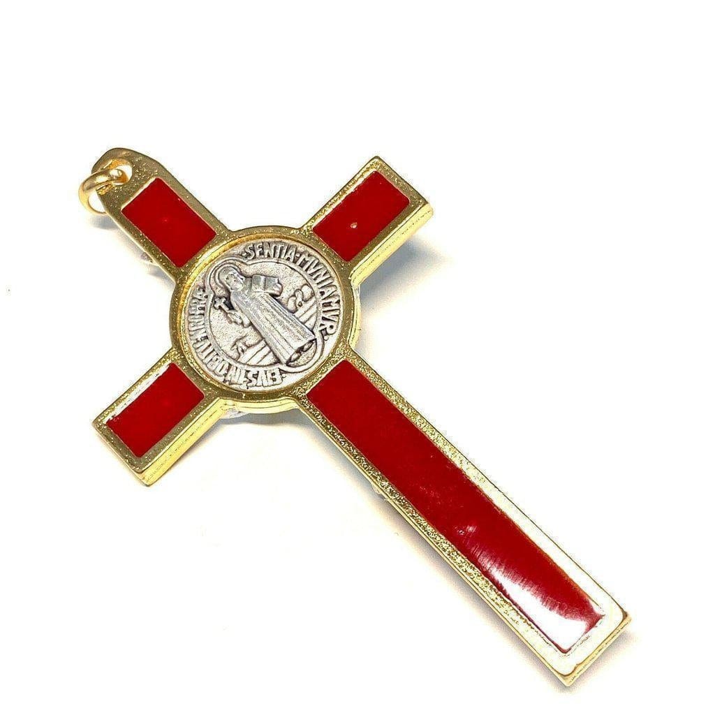 St. Benedict 3" Red Crucifix - Exorcism - Cross Blessed By Pope - San Benito | Catholically
