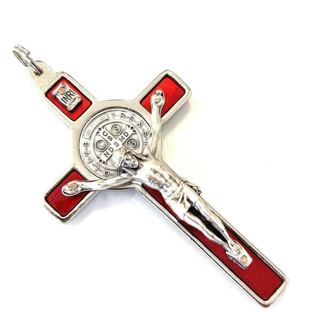St. Benedict 3" Red Crucifix - Exorcism - High Quality Cross Blessed By Pope | Catholically