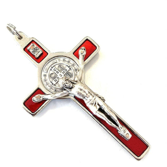 St. Benedict 3" Red Crucifix - Exorcism - High Quality Cross Blessed By Pope | Catholically