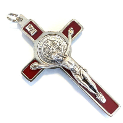 St. Benedict 3" Red Crucifix - Exorcism - High Quality Cross Blessed By Pope | Catholically