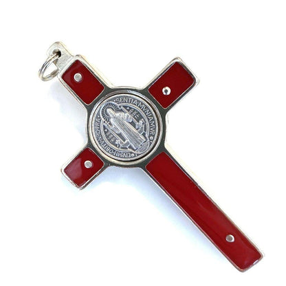 St. Benedict 3" Red Crucifix - Exorcism - High Quality Cross Blessed By Pope | Catholically
