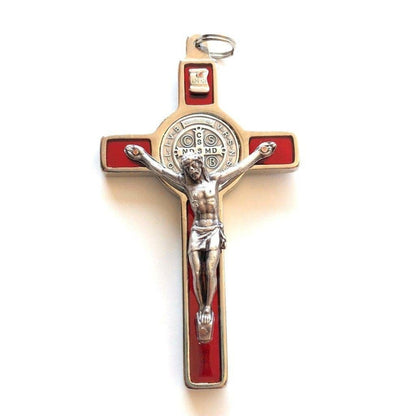 St. Benedict 3" Red Crucifix - Exorcism - High Quality Cross Blessed By Pope | Catholically