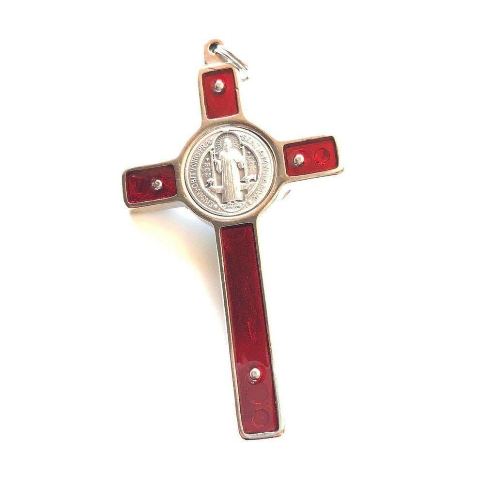 St. Benedict 3" Red Crucifix - Exorcism - High Quality Cross Blessed By Pope | Catholically