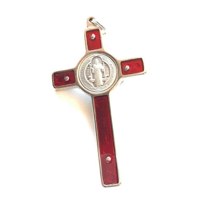 St. Benedict 3" Red Crucifix - Exorcism - High Quality Cross Blessed By Pope | Catholically