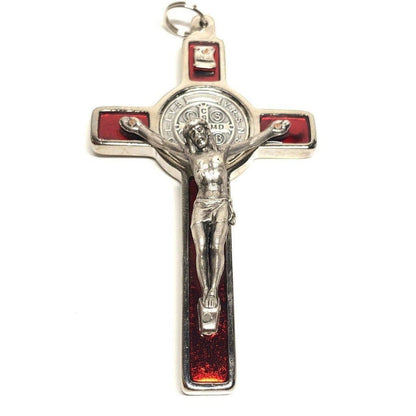 St. Benedict 3" Red Crucifix - Exorcism - High Quality Cross Blessed By Pope | Catholically