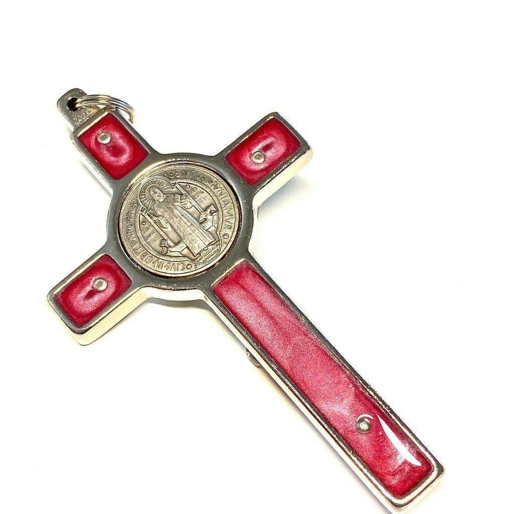 St. Benedict 3" Red-Pink Crucifix - Exorcism - High Quality Cross Blessed | Catholically