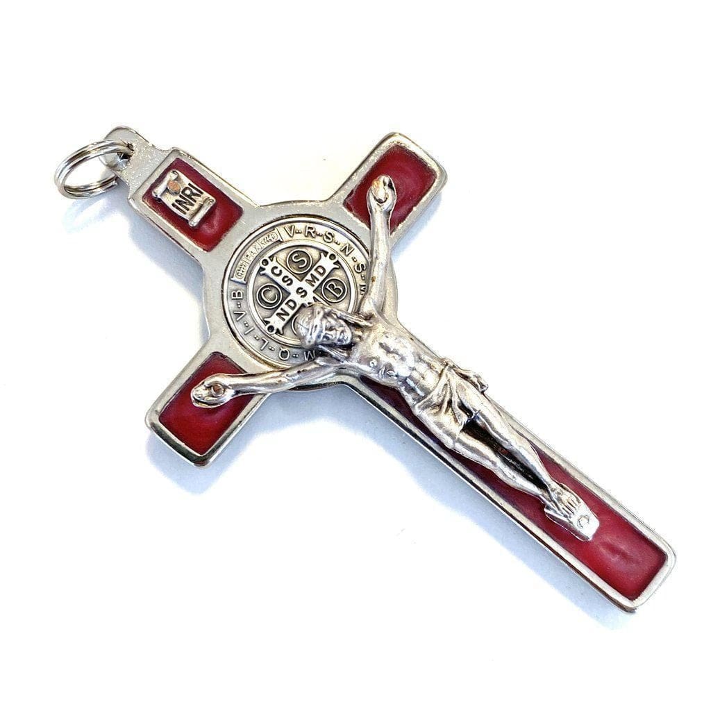 St. Benedict 3" Red-Pink Crucifix - Exorcism - High Quality Cross Blessed | Catholically
