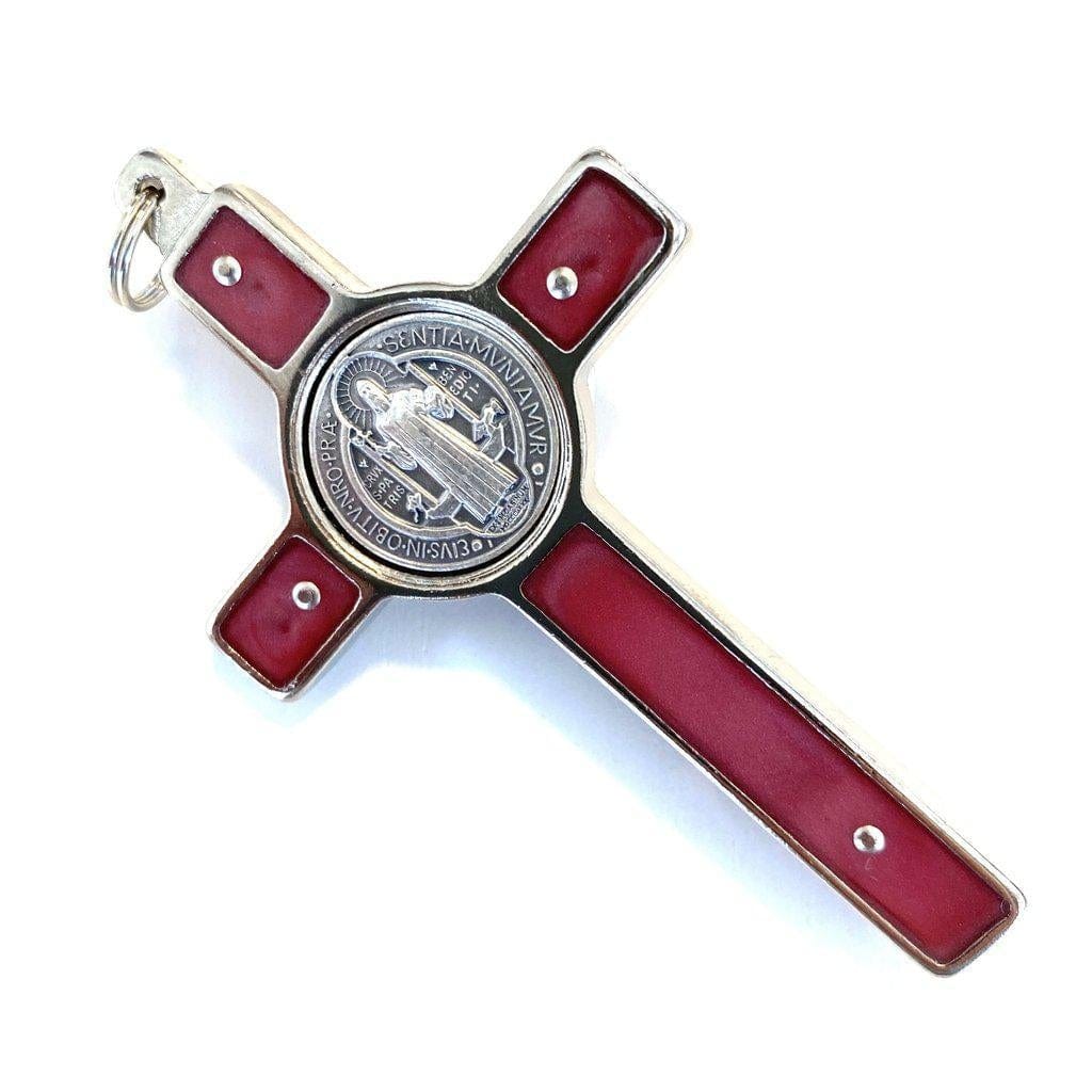 St. Benedict 3" Red-Pink Crucifix - Exorcism - High Quality Cross Blessed | Catholically