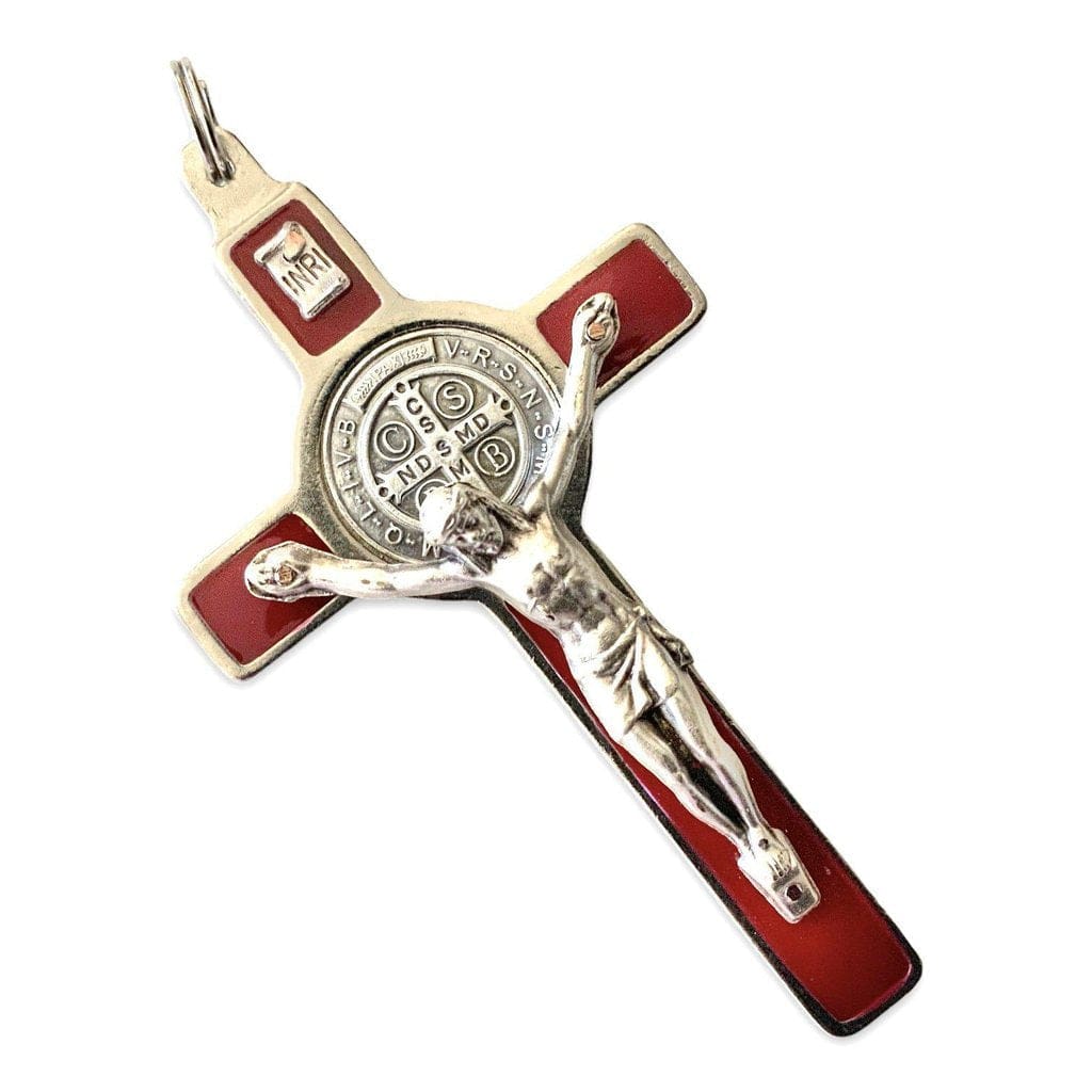 St. Benedict 3" Red Protection Cross - High Quality Crucifix Blessed by Pope | Catholically