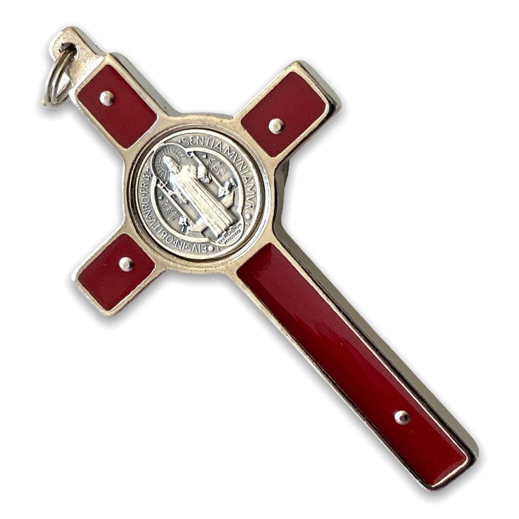St. Benedict 3" Red Protection Cross - High Quality Crucifix Blessed by Pope | Catholically