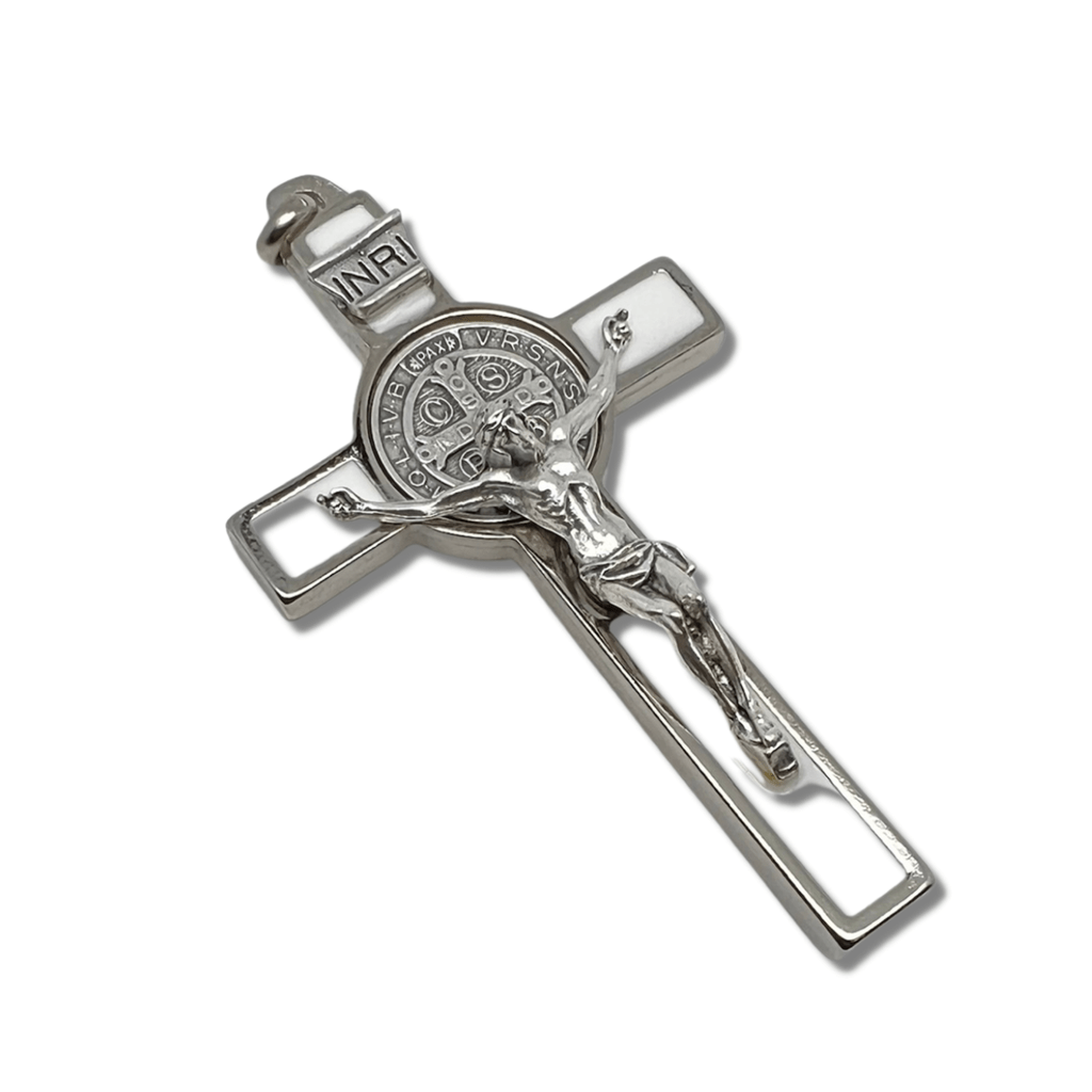 St. Benedict 3" White Crucifix - Cross Blessed By Pope | Catholically