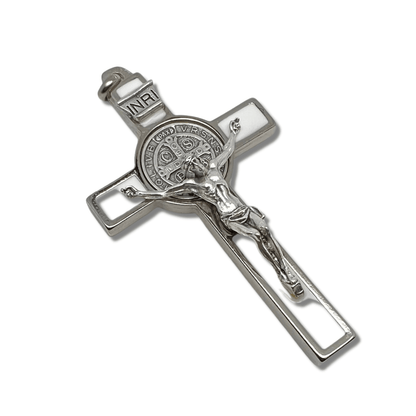 St. Benedict 3" White Crucifix - Cross Blessed By Pope | Catholically