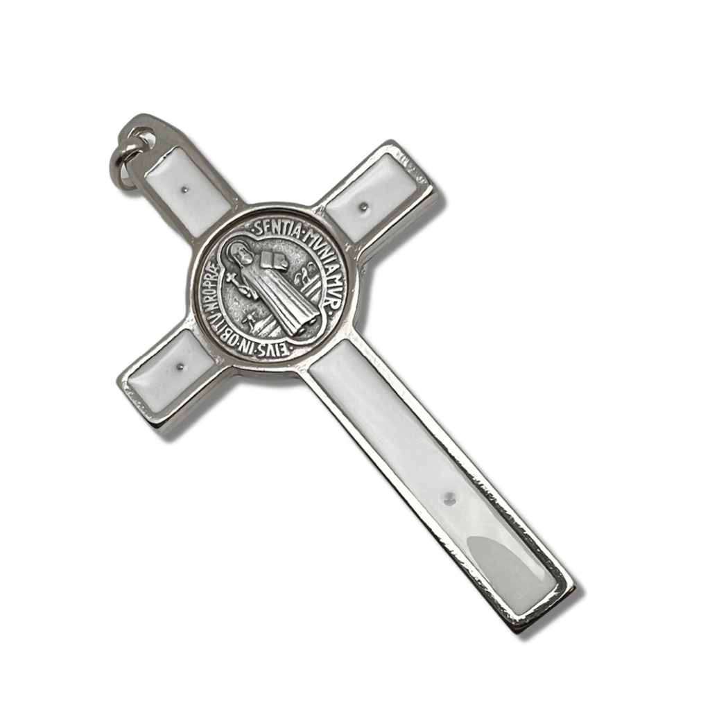 St. Benedict 3" White Crucifix - Cross Blessed By Pope | Catholically