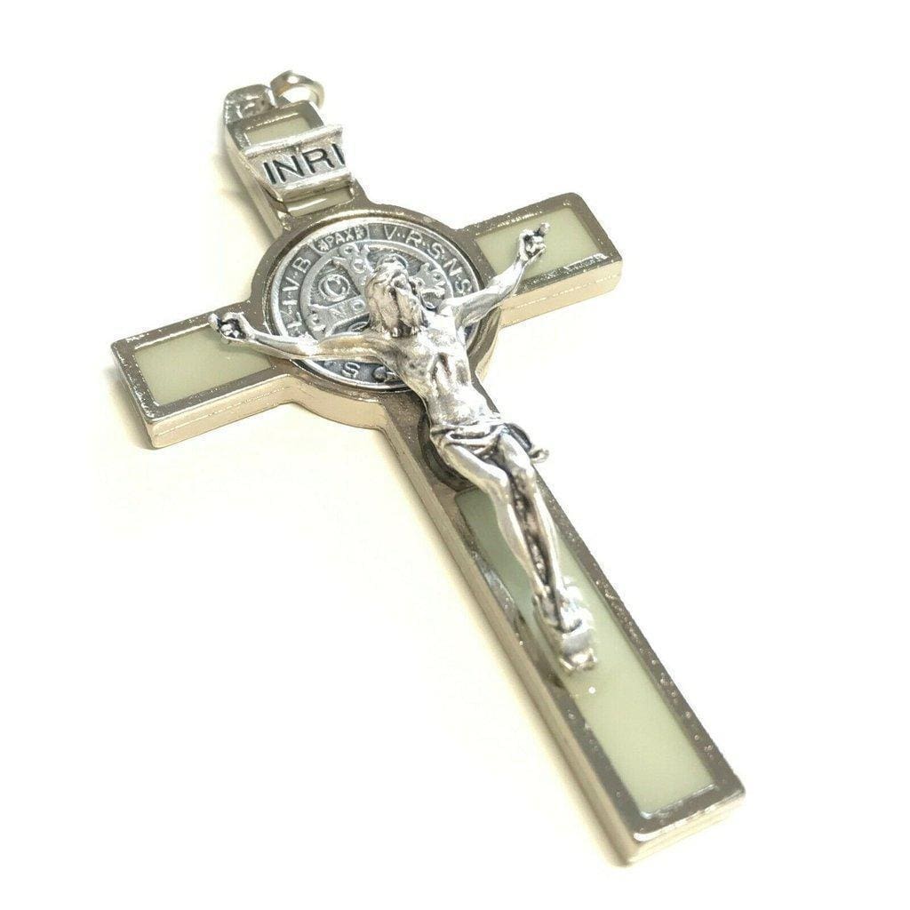 St. Benedict 3" White Glow In The Dark Crucifix - Exorcism -  Cross - Blessed | Catholically