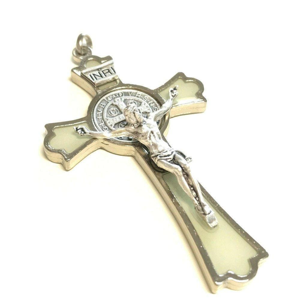 St. Benedict 3" White Glow In The Dark Crucifix - Exorcism -  Cross - Blessed | Catholically