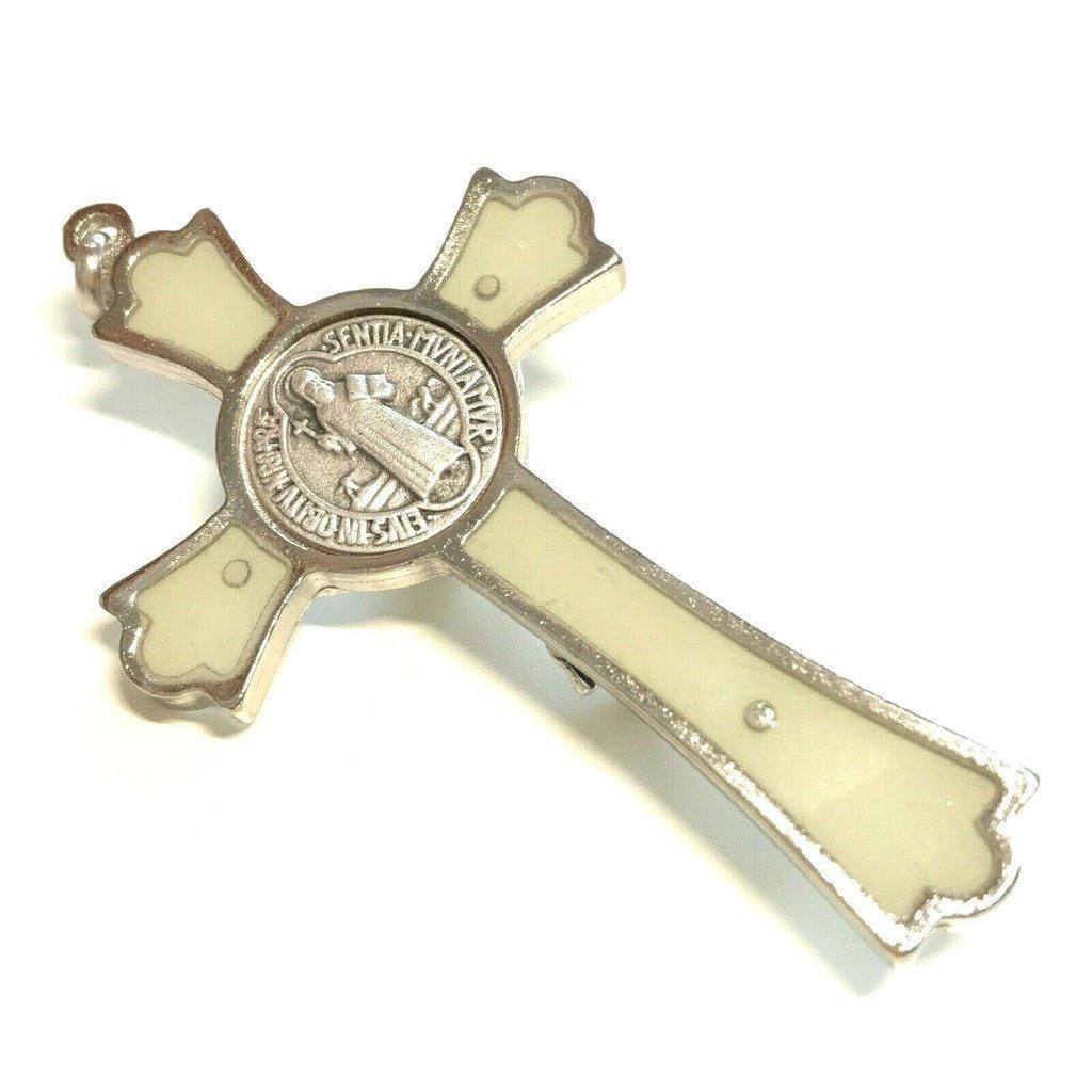 St. Benedict 3" White Glow In The Dark Crucifix - Exorcism -  Cross - Blessed | Catholically