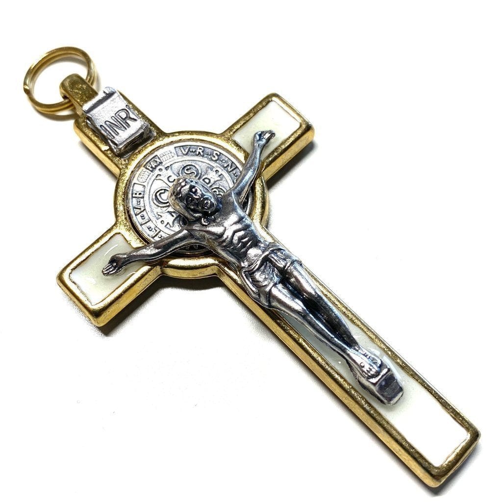 St. Benedict 3" White Glow In The Dark Crucifix - Exorcism Cross - Blessed | Catholically