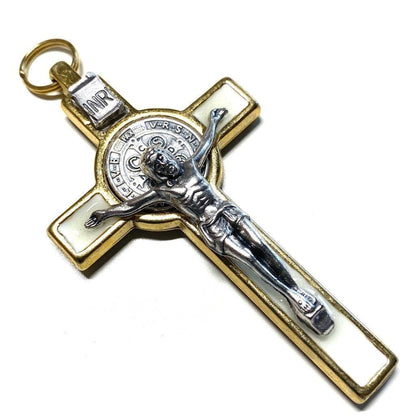 St. Benedict 3" White Glow In The Dark Crucifix - Exorcism Cross - Blessed | Catholically