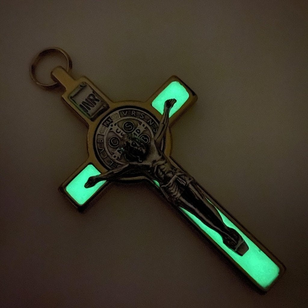 St. Benedict 3" White Glow In The Dark Crucifix - Exorcism Cross - Blessed | Catholically